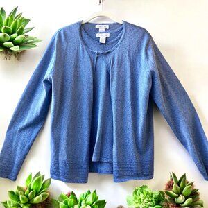 Cherokee Blue Cardigan Sweater & Tank Top Twin Set Vintage Hong Kong